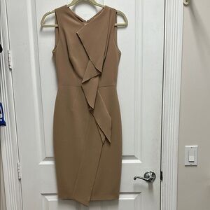 Karen Millen Brown Asymmetrical Ruffled Sheath Dress